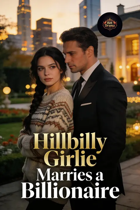 Cover of Hillbilly Girlie Marries a Billionaire, an opposites attract billionaire romance, showing a woman with a braid in a knit sweater and a man in a suit outside a lit mansion