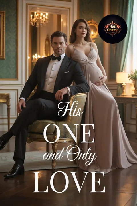 Cover of His One and Only Love, a possessive billionaire romance, showing a man in a tuxedo seated in an armchair with a pregnant woman in a gown standing beside him