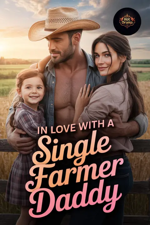 Cover of In Love With a Single Farmer-Daddy, a small town single dad romance, showing a man in a cowboy hat with a woman and a little girl in a wheat field