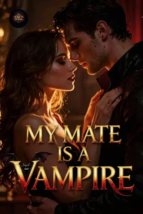Cover of My Mate Is a Vampire, a paranormal vampire romance, showing a dark-haired man leaning in close to a woman's neck in deep red light